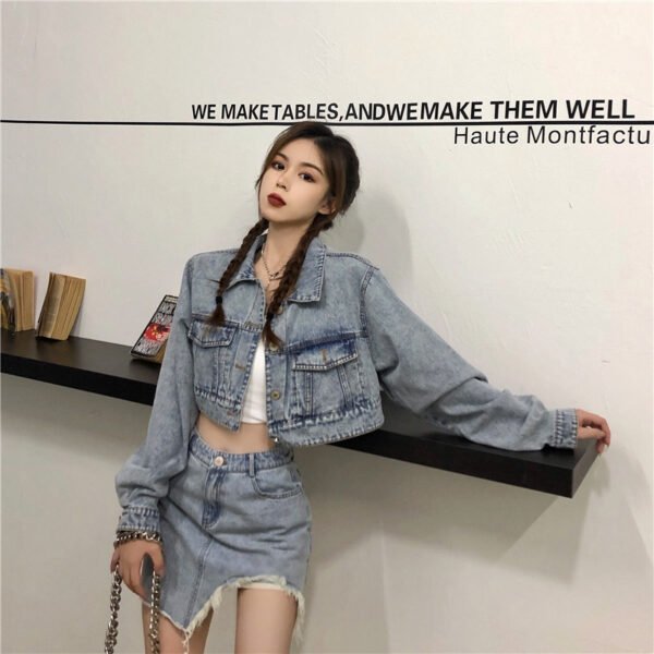Women's long-sleeved short denim jacket - Image 4