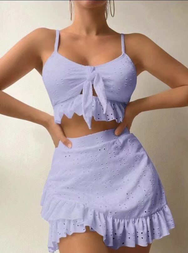 3pcs Beach Bikini With Hip-hugging Skirt Fashion Ruffle Design Swimsuit Set Summer Womens Clothing - Image 6