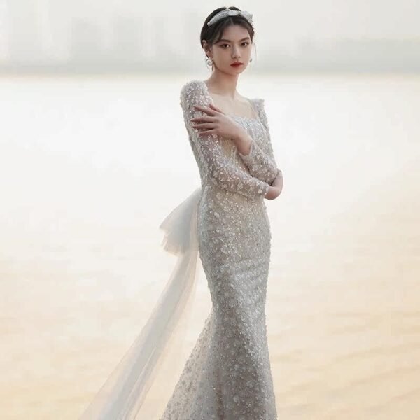 French Style Fishtail Light Wedding Dress Bride Temperament - Image 9