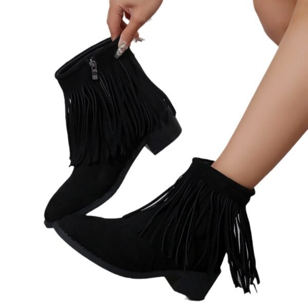 Plus Size Pointed Tassel Fashion Short Boots Female Chunky Heel Side Zip - Image 5