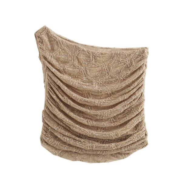 Sequined Lace Pleated Oblique Shoulder Tops Skirt Fashion Suit - Image 3