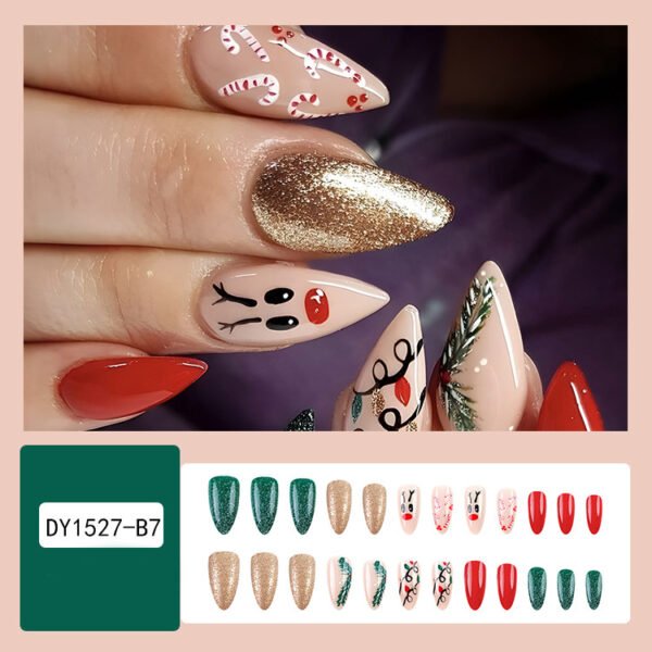 24pcs Christmas False Nails Hat Striped Snowflake Nail Art Stickers For Parties Dances Or Holiday Wear - Image 7