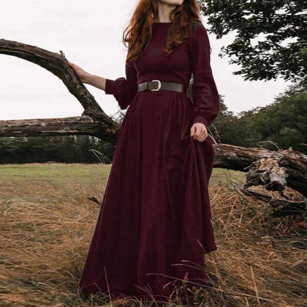 Women's Solid Color Round Neck Long Sleeve Long Dress - Image 5