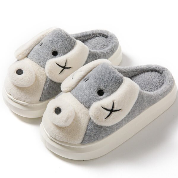 Cute Cartoon Dog Plush Slippers Winter Warm Non-slip Floor Home Slipper Couple Indoor Thick Bottom House Shoes - Image 4