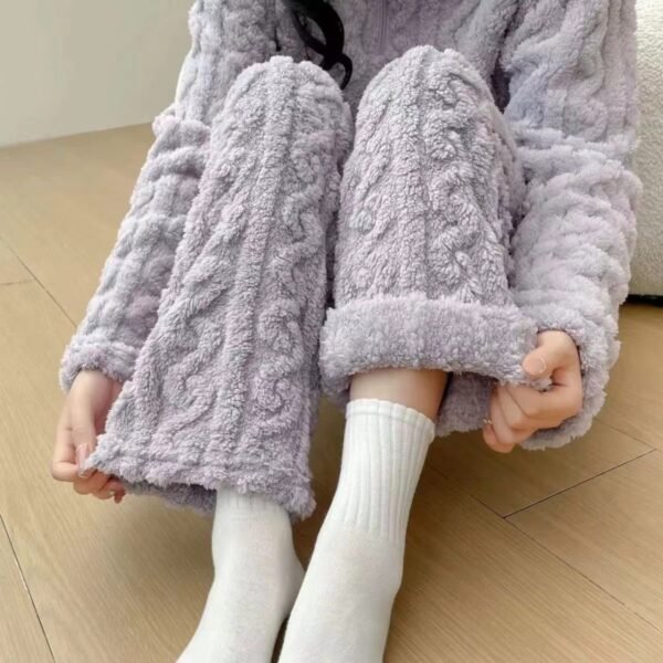 Autumn And Winter New Twist Zipper Couple Fleece-lined Thick Coral Fleece Pajamas Homewear Loungewear Sleepwear For Sleeping - Image 3