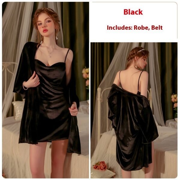 Velvet Backless Charming Slit Nightdress Women's Homewear Suit - Image 10