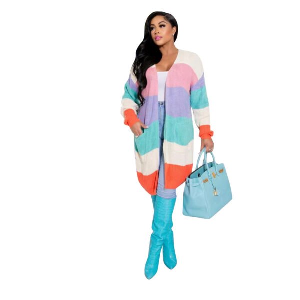 Multi-color Mosaic Knitted Long-sleeved Jacket - Image 7
