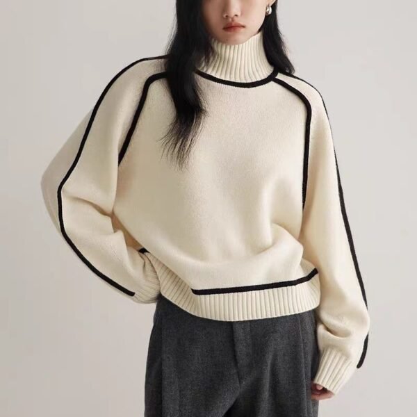 Autumn And Winter Half Turtleneck Three-dimensional Casual Loose Pullover Knitted Sweater Fashion Knit Top Outerwear - Image 7