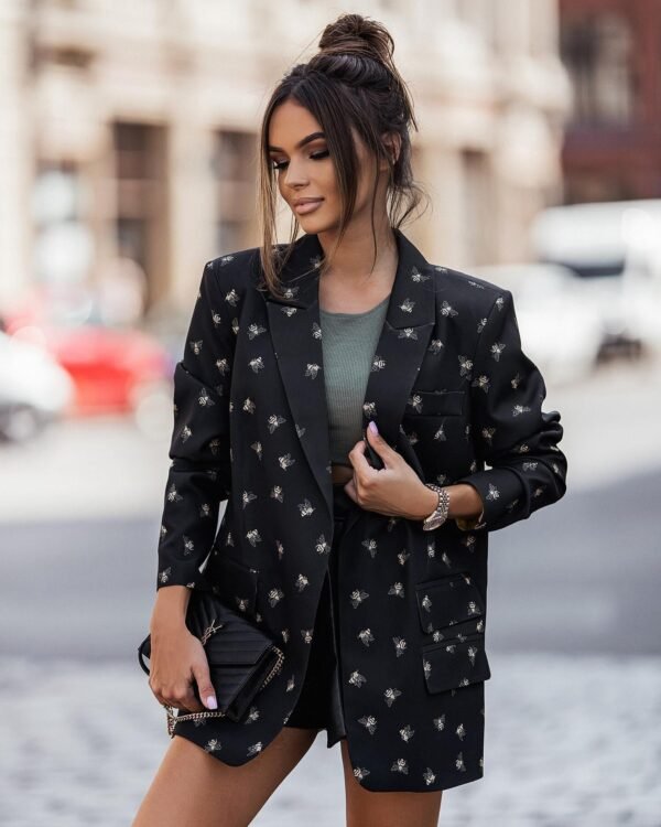 Fashion Printing Lapel Long Sleeve Suit Coat - Image 4
