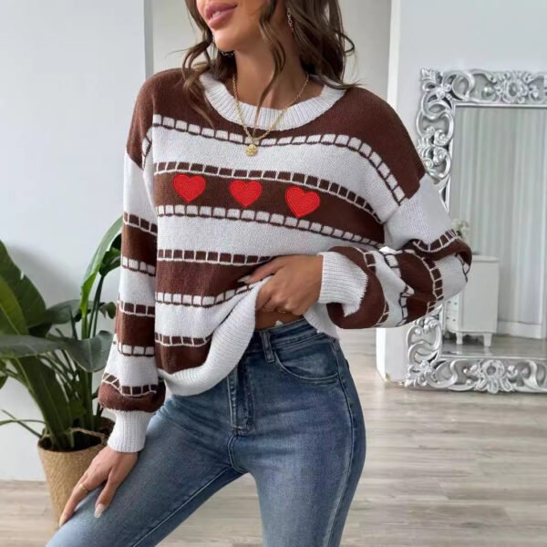 Women's Sweater Bottoming Shirt Color Contrast Patchwork Stripes - Image 3