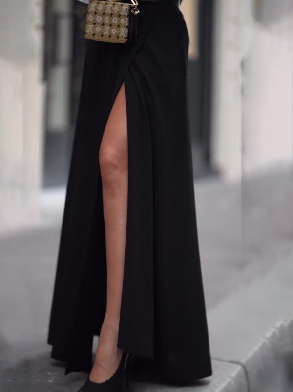 Solid Color Slit Maxi Skirt - Image 4