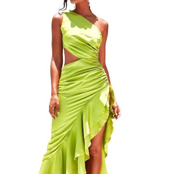 Women's Clothing Pleated Irregular Hollow-out Ruffled Slit Dress - Image 4