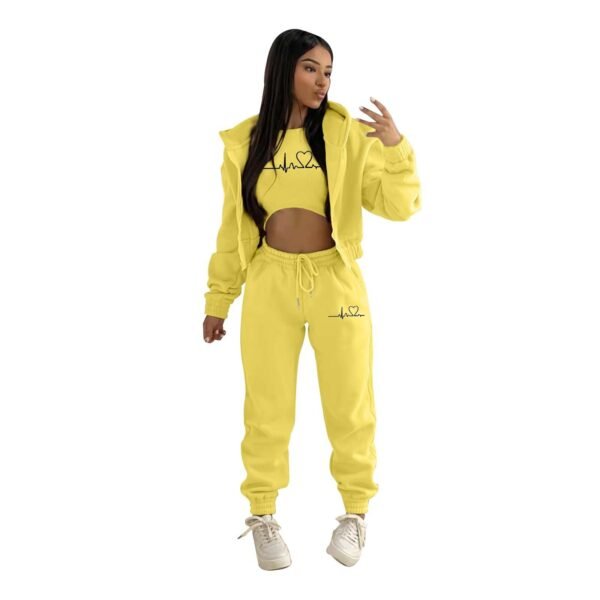 European And American Fashion Women's Wear Brushed Hoody Hooded Letter-print Casual Suit Three-piece Set - Image 7