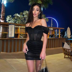 European And American Slim Package 1 Shoulder Pad Sleeve Solid Color Dress
