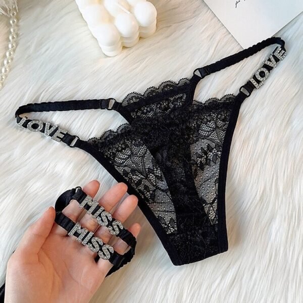 LOVE Rhinestone Letters T-back Women's Sports Lace Underwear - Image 2