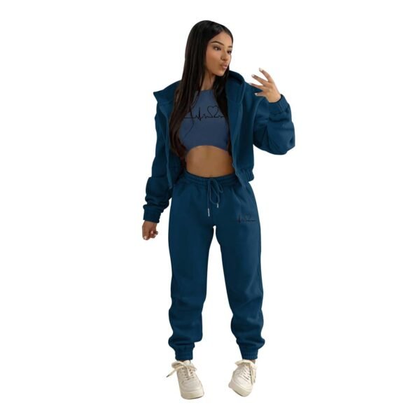 European And American Fashion Women's Wear Brushed Hoody Hooded Letter-print Casual Suit Three-piece Set - Image 10