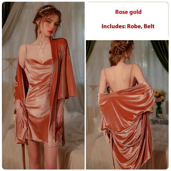 Velvet Backless Charming Slit Nightdress Women's Homewear Suit - Image 9