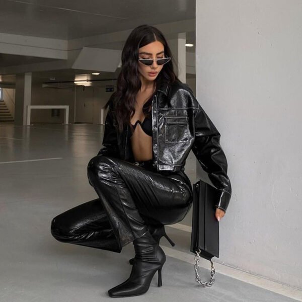 Cool Sasa Style High Sense Black Leather Coat Autumn - Image 3