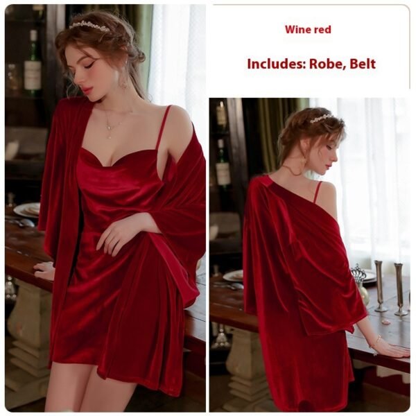 Velvet Backless Charming Slit Nightdress Women's Homewear Suit - Image 4