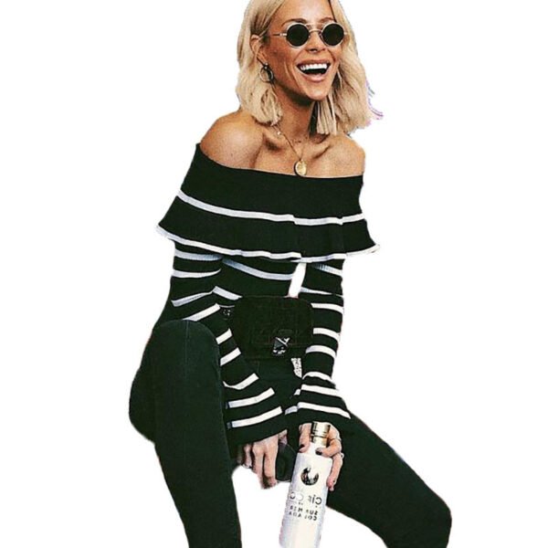 Women's Long Sleeve Pullover Top Striped Ruffles - Image 4