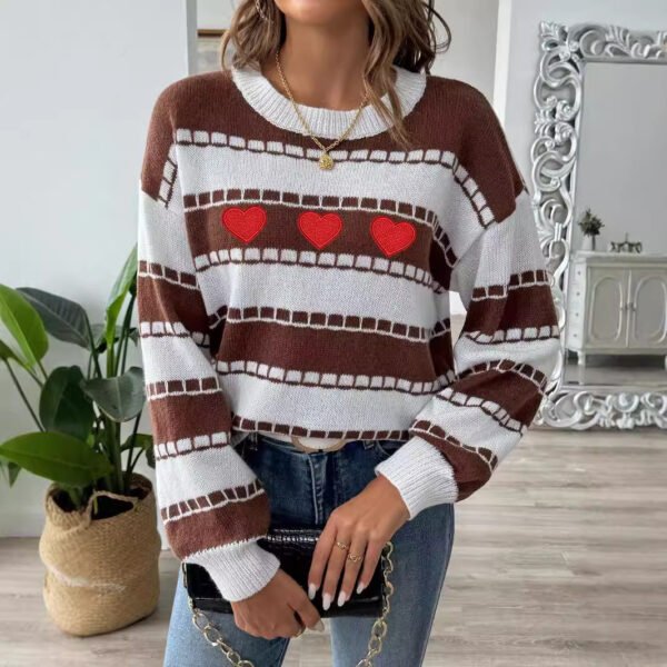 Women's Sweater Bottoming Shirt Color Contrast Patchwork Stripes - Image 6