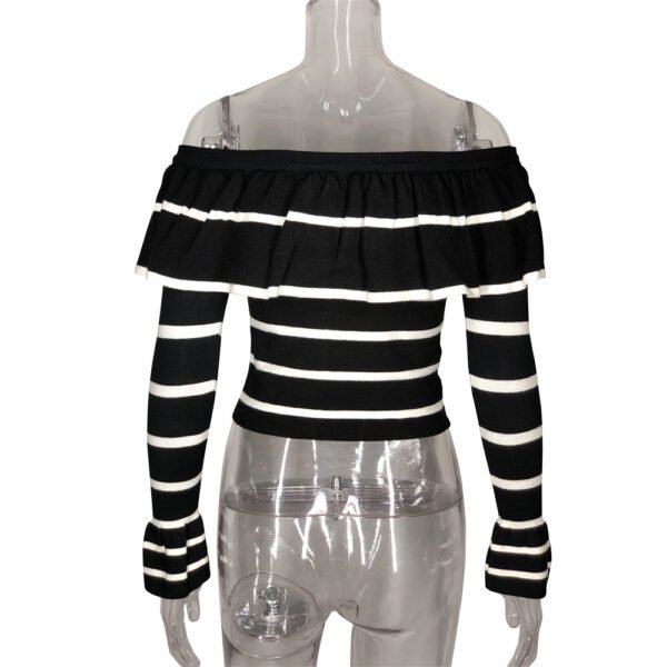 Women's Long Sleeve Pullover Top Striped Ruffles - Image 3