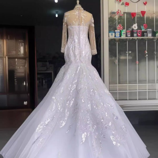 Wedding Dress African Bridal Lace Long Sleeve Fishtail - Image 3