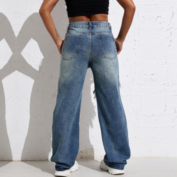 Shascullfites Melody Blue Wash Ripped Retro Stright Leg Jeans Women's Pants Denim Pants Jeans Wide Streetwear - Image 2