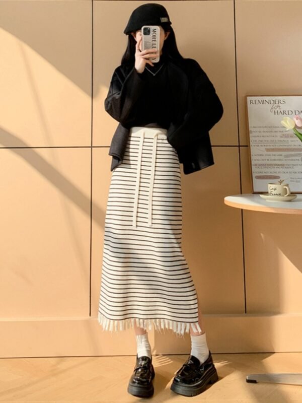 Striped Knitted Skirt High Waist Slimming - Image 2