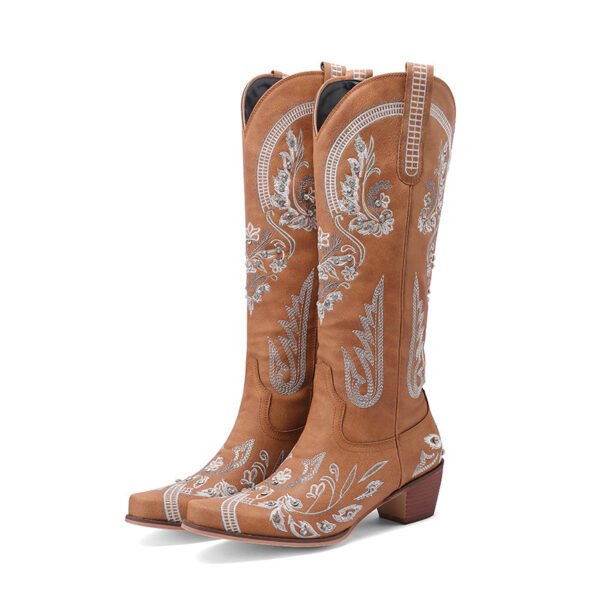 Embroidered Western Denim Retro Women's Knee-length Boots - Image 6