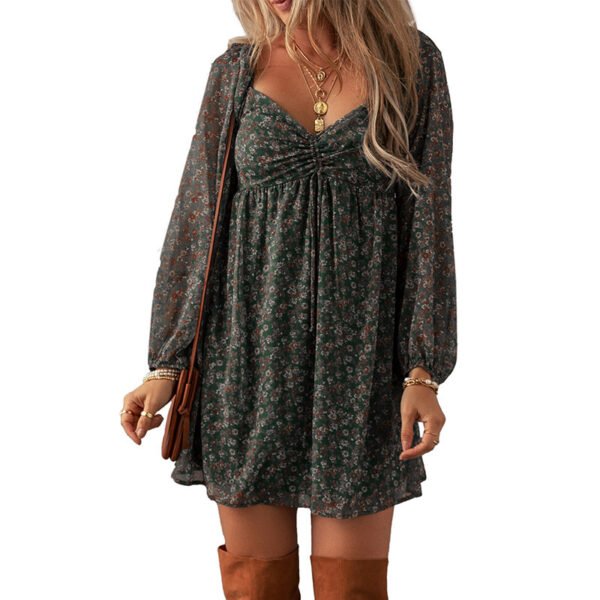 European And American Fashion Floral Print Long Sleeve Dress - Image 2