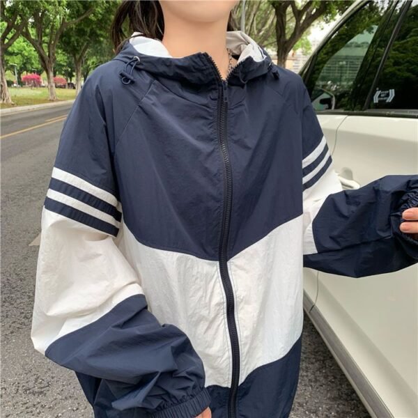 Contrast Color Hooded Sun Protection Clothing For Women Loose Thin Coat - Image 5