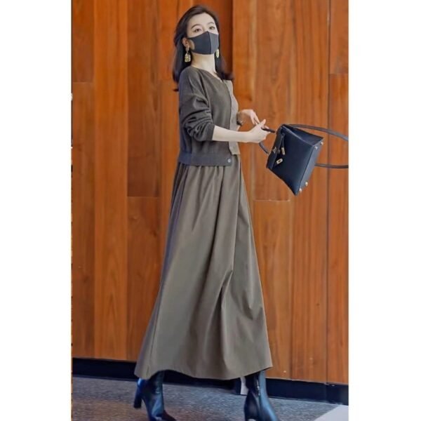Autumn Loose False Two Pieces Knitted Stitching Dress - Image 4
