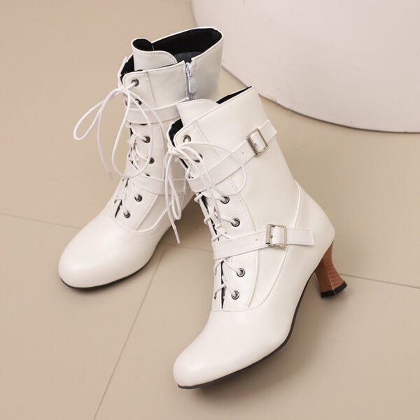 Comfortable Mid Heel Burnt Flower 40-50 Plus Size All-match Lace-up Low Tube Women's Boots - Image 6