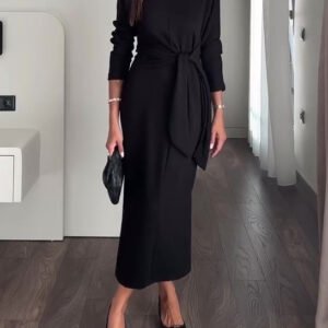Solid Color Strappy Long Sleeve Dress