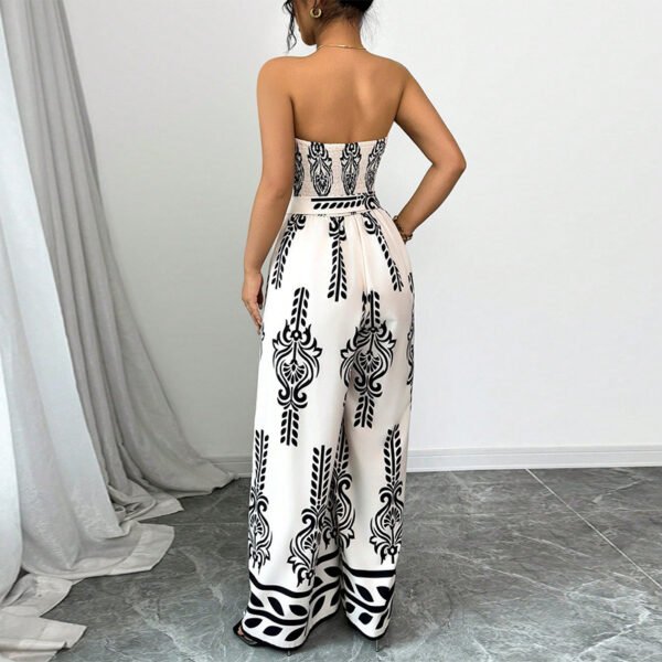 Women's Wide-leg Slim Fit Tied Printed Jumpsuit - Image 5