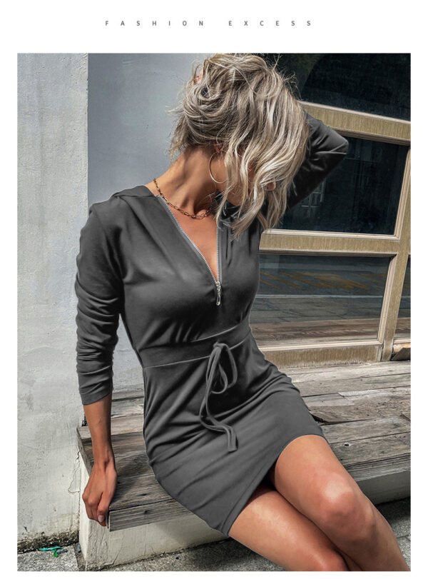 European And American Hooded Sweater Dress Slim-fit Sheath - Image 6