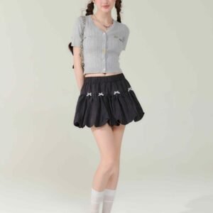 Bow Elastic Waist A- Line Bud Skirt
