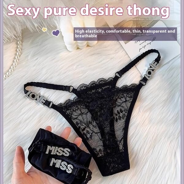 LOVE Rhinestone Letters T-back Women's Sports Lace Underwear - Image 5