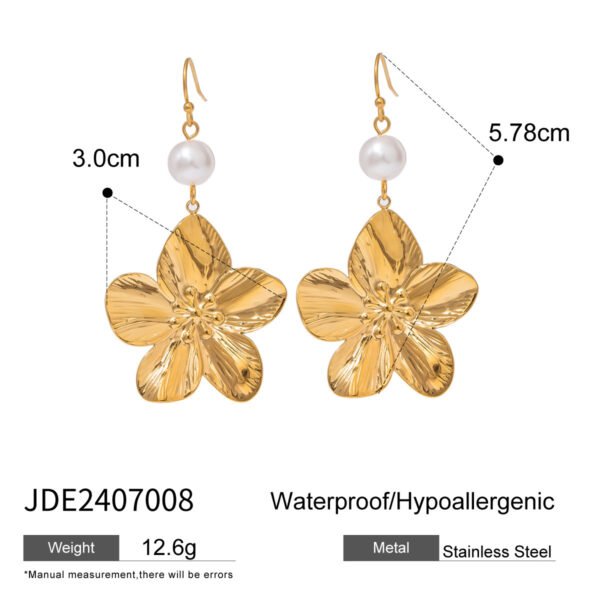 European And American Ins18k Gold Stainless Steel Flower Earrings - Image 2