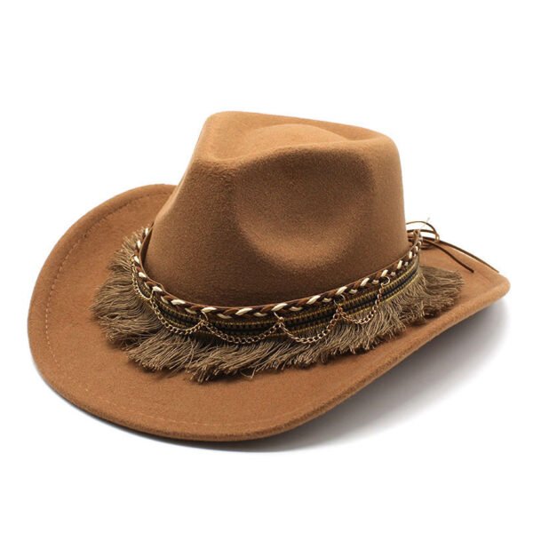 Ethnic Style Tassel Felt Cap Jazz Flat Brim Hat - Image 6