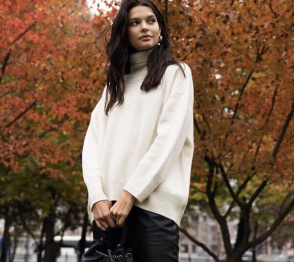 Women's Multi-color Turtleneck Solid Color Sweater Loose Pullover Stand Collar - Image 7