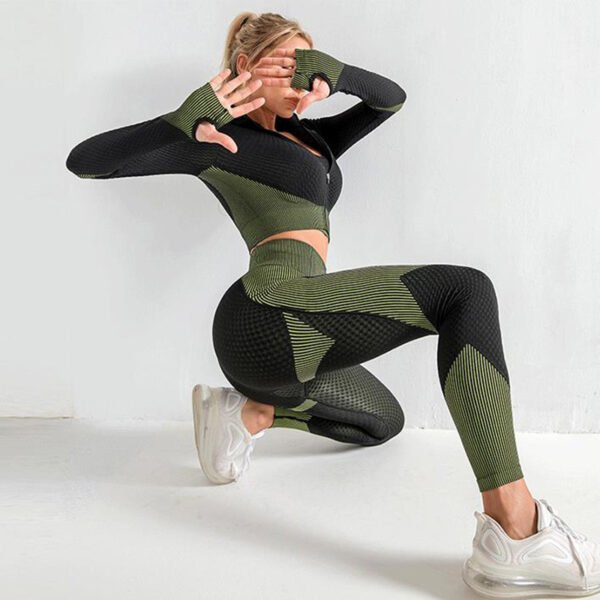 3PCS Yoga Set Seamless Sport Set Women Gym Clothing Leggings Women Crop Top Sports Bra Women Fitness Gym Set Womens Outfits Tracksuit - Image 4