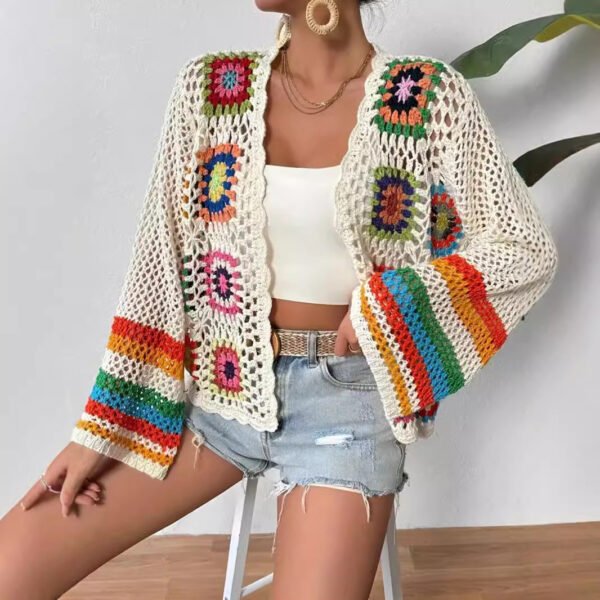 Color Plaid Crocheted Handmade Top Women's Clothing - Image 3