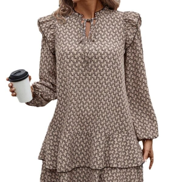 Bohemian Printed V-neck Lace-up Long Sleeve Dress - Image 4
