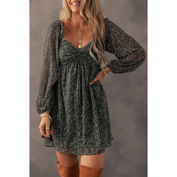 European And American Fashion Floral Print Long Sleeve Dress - Image 3