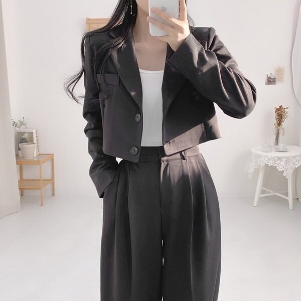 Women's Minimalist French Collar Jacket And Pants - Image 9