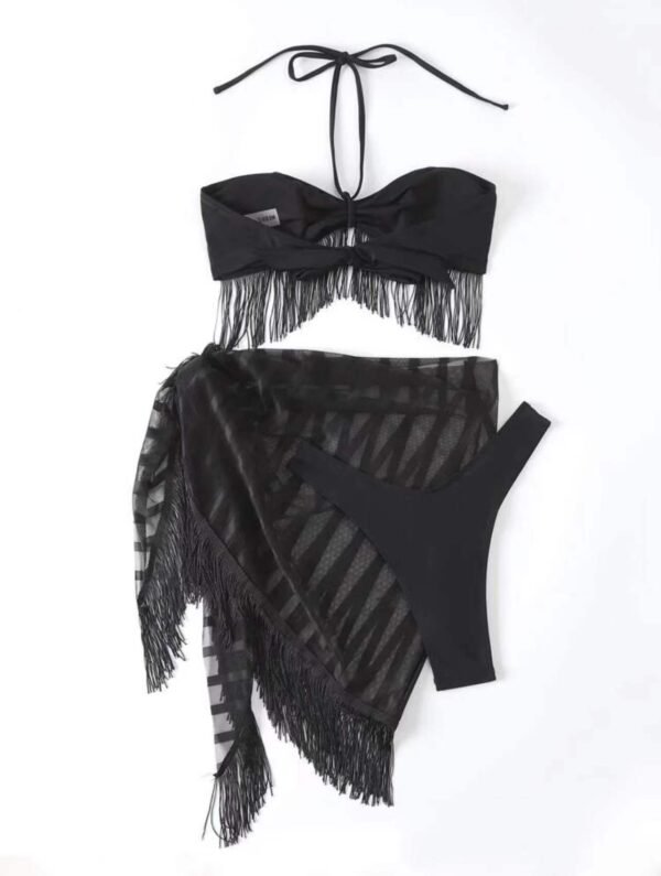 Tassel Tube Top Suspender Mesh Three-piece Set - Image 6