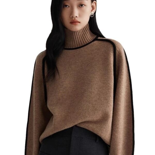 Autumn And Winter Half Turtleneck Three-dimensional Casual Loose Pullover Knitted Sweater Fashion Knit Top Outerwear - Image 3