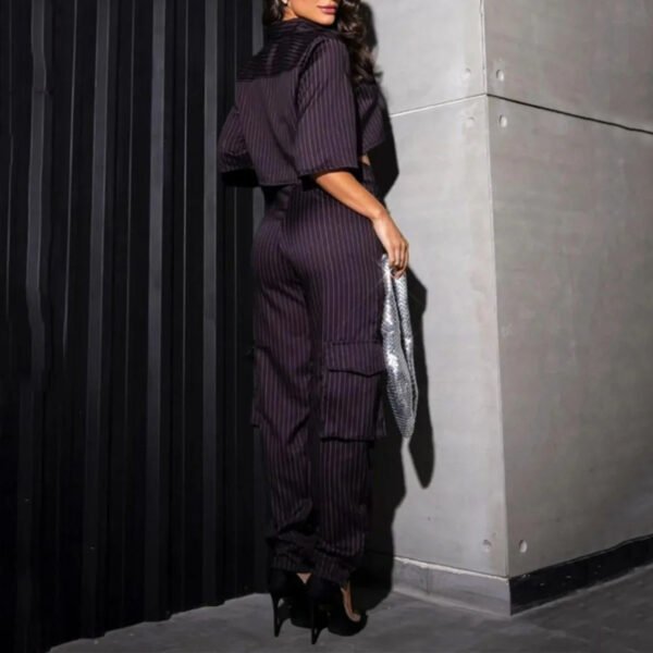 Summer New Striped V-neck Casual Hot Girl Blouse And Pants - Image 3